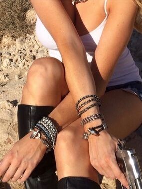 HuHu Jewels 100% Lead Free Dyed Leather & Stainless Steel Chain Bracelet NIB